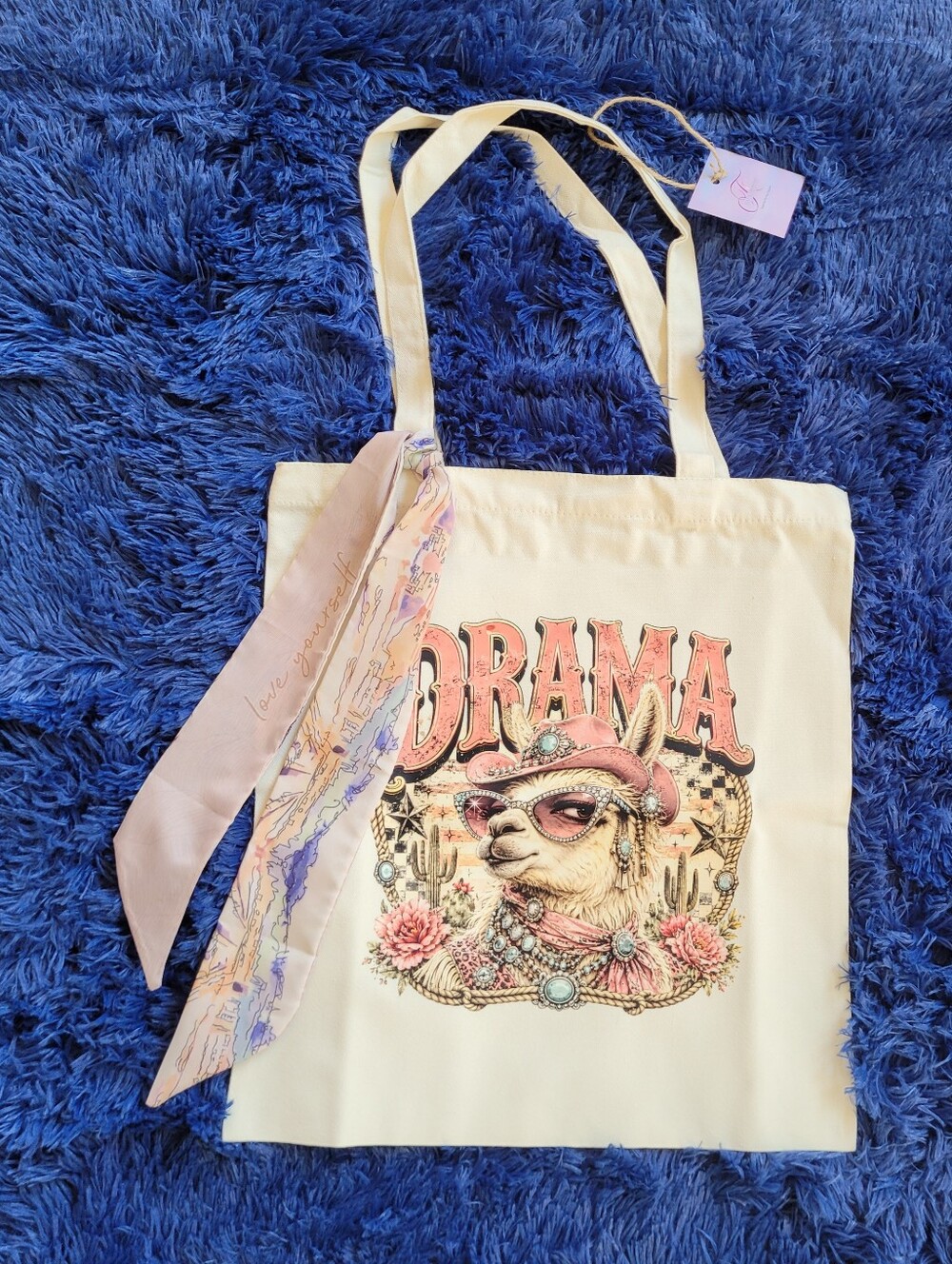 Custom Drama Llama Canvas Tote Bag With Sash